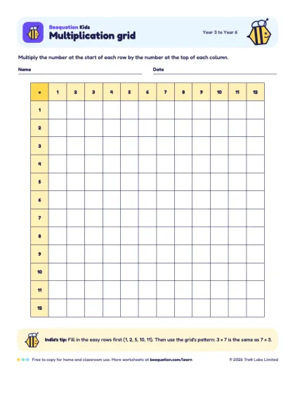 Preview of the Multiplication grid worksheet