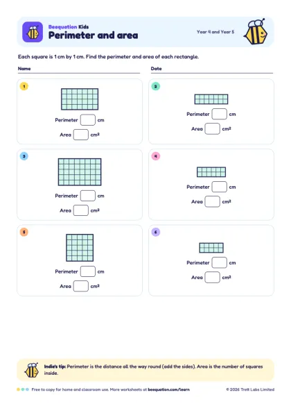 Preview of the Perimeter and area worksheet