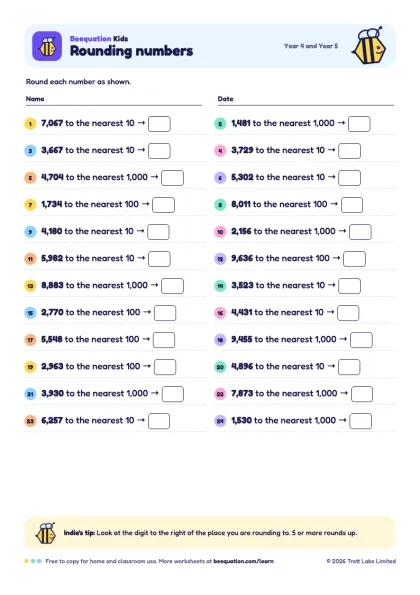 Preview of the Rounding numbers worksheet