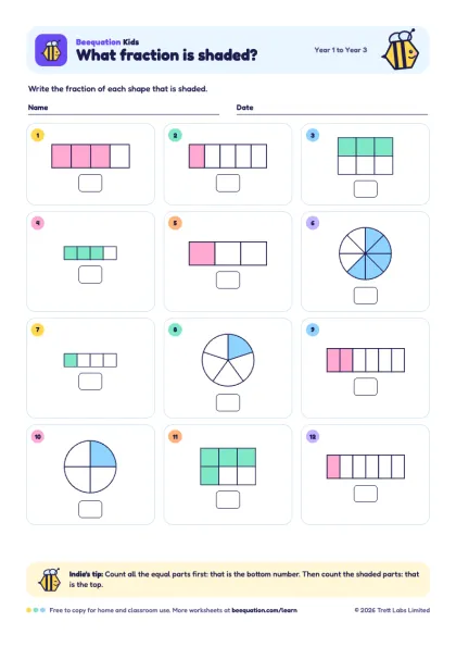 Preview of the What fraction is shaded? worksheet